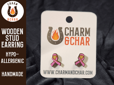 Awareness Ribbon Wood Stud Earrings - Lifestyle Fashion Earring - Stud Earring - Charm and Char